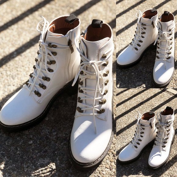 NEW White Faux Vegan Leather Laced Up Lug Sole Platform Ankle Combat Boo… - Picture 12 of 12